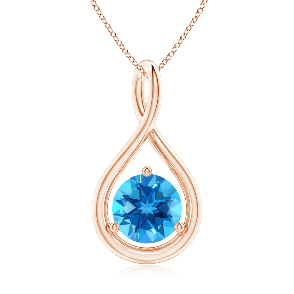 7mm AAAA Solitaire Round Swiss Blue Topaz Infinity Twist Pendant in Rose Gold 