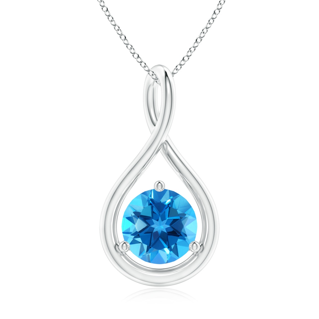 7mm AAAA Solitaire Round Swiss Blue Topaz Infinity Twist Pendant in White Gold