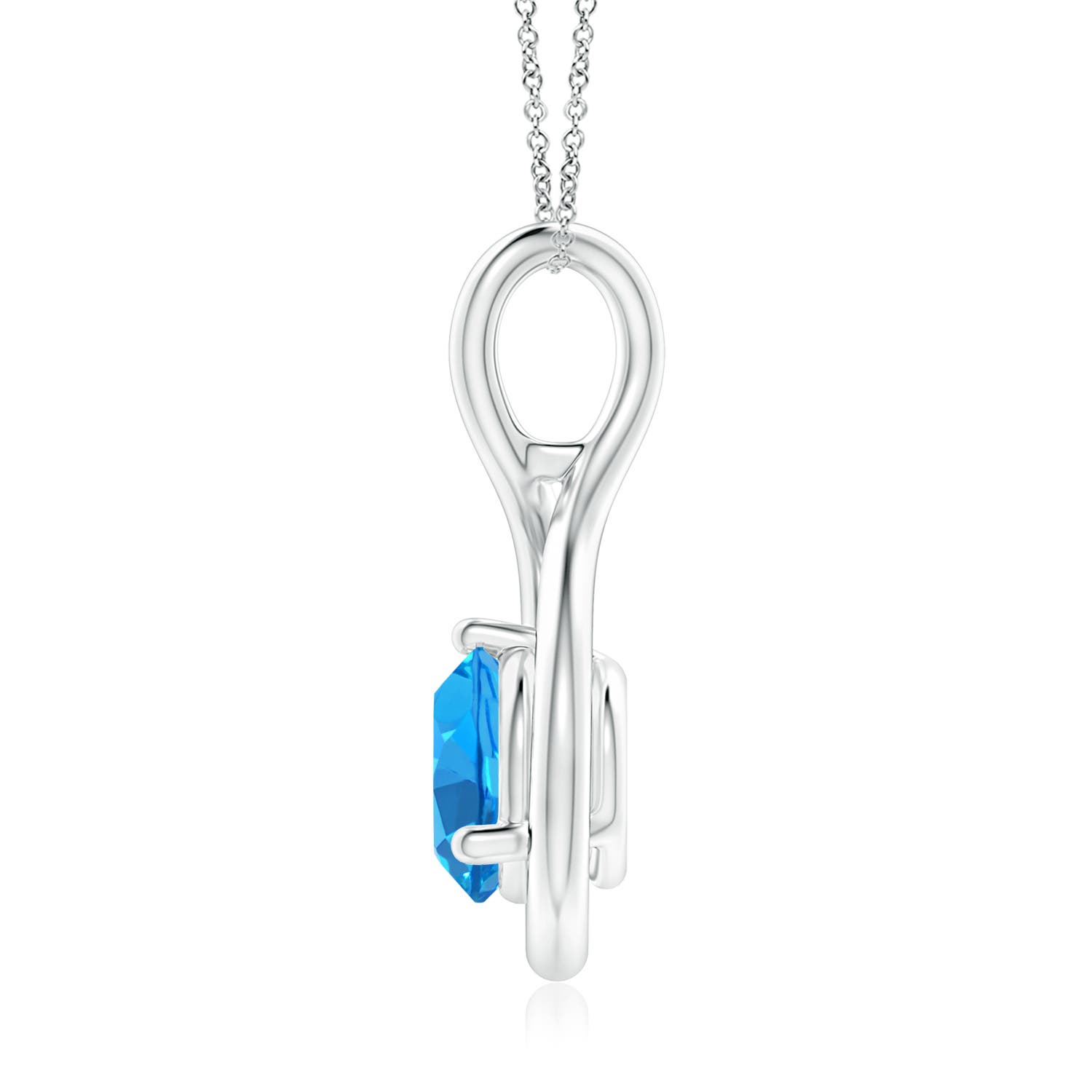 7mm AAAA Solitaire Round Swiss Blue Topaz Infinity Twist Pendant in White Gold