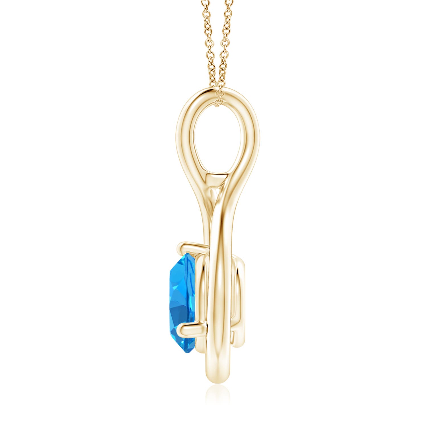 7mm AAAA Solitaire Round Swiss Blue Topaz Infinity Twist Pendant in Yellow Gold