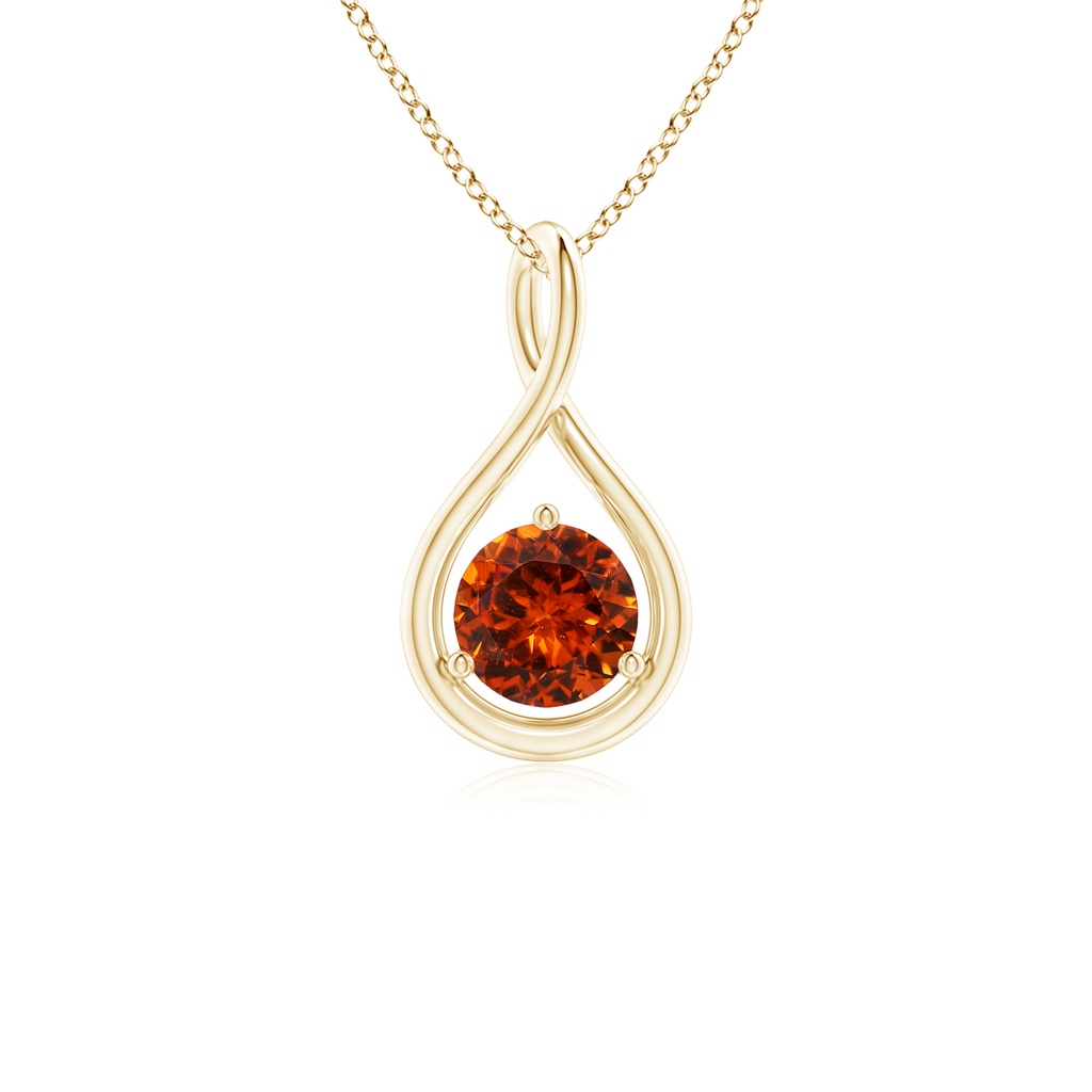 5mm AAAA Solitaire Round Spessartite Infinity Twist Pendant in Yellow Gold