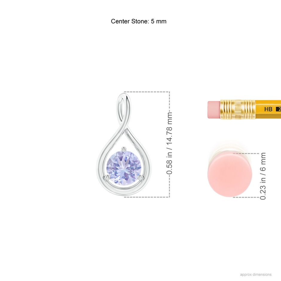 5mm A Solitaire Round Tanzanite Infinity Twist Pendant in P950 Platinum ruler