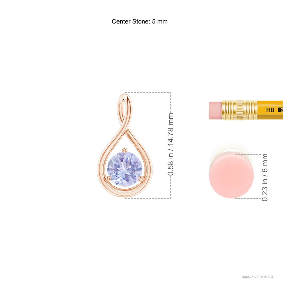 5mm A Solitaire Round Tanzanite Infinity Twist Pendant in Rose Gold ruler