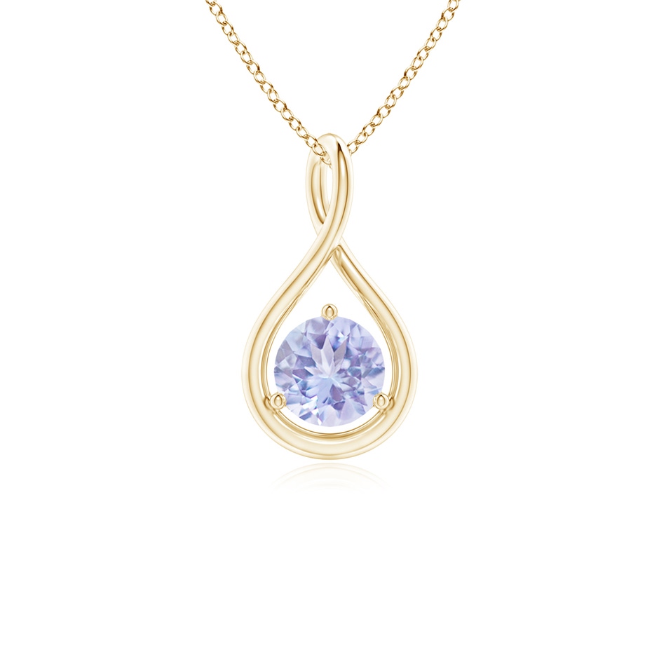 5mm A Solitaire Round Tanzanite Infinity Twist Pendant in Yellow Gold 