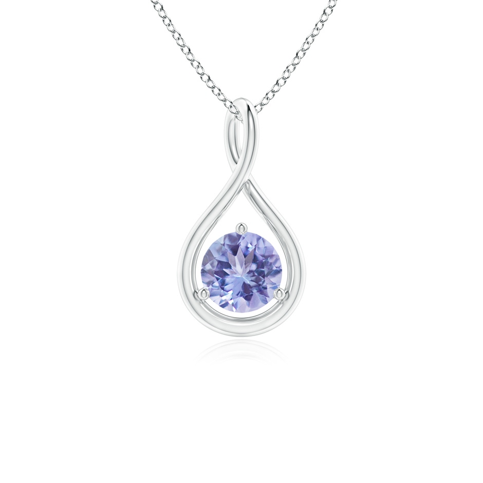 5mm AA Solitaire Round Tanzanite Infinity Twist Pendant in White Gold 