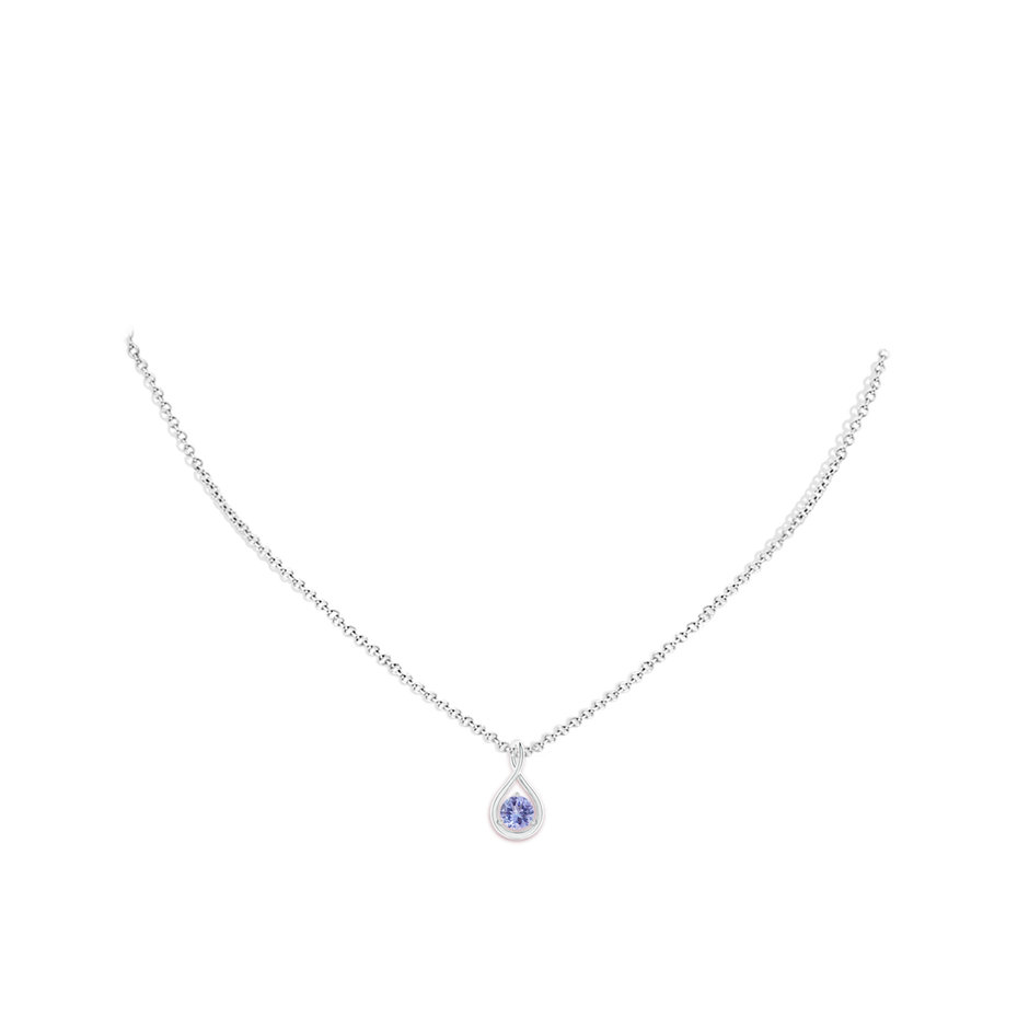 5mm AA Solitaire Round Tanzanite Infinity Twist Pendant in White Gold pen