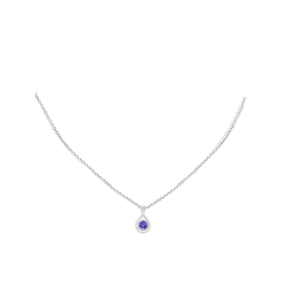 5mm AAA Solitaire Round Tanzanite Infinity Twist Pendant in White Gold pen