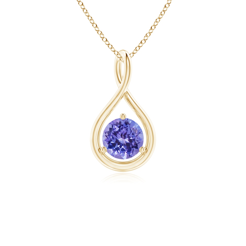 5mm AAA Solitaire Round Tanzanite Infinity Twist Pendant in Yellow Gold 