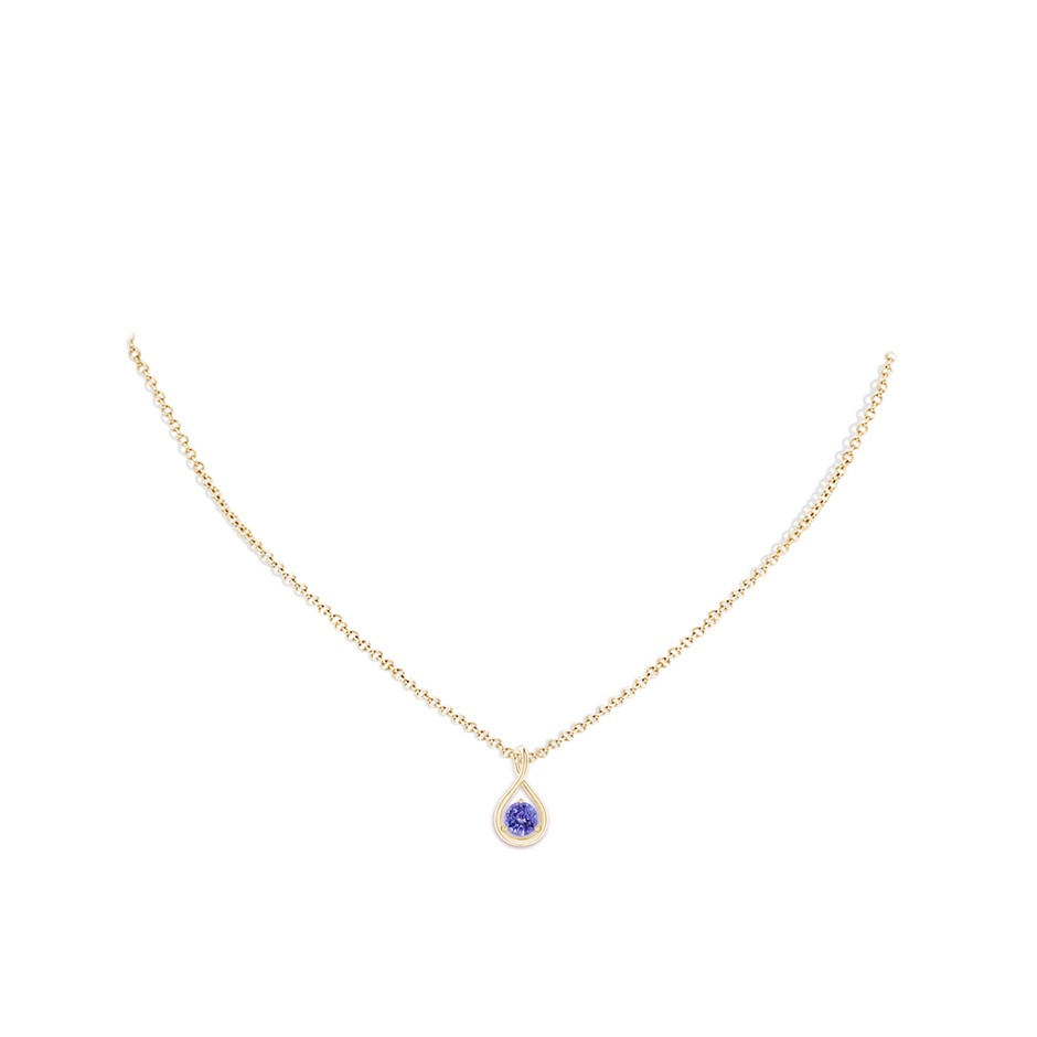 5mm AAA Solitaire Round Tanzanite Infinity Twist Pendant in Yellow Gold pen