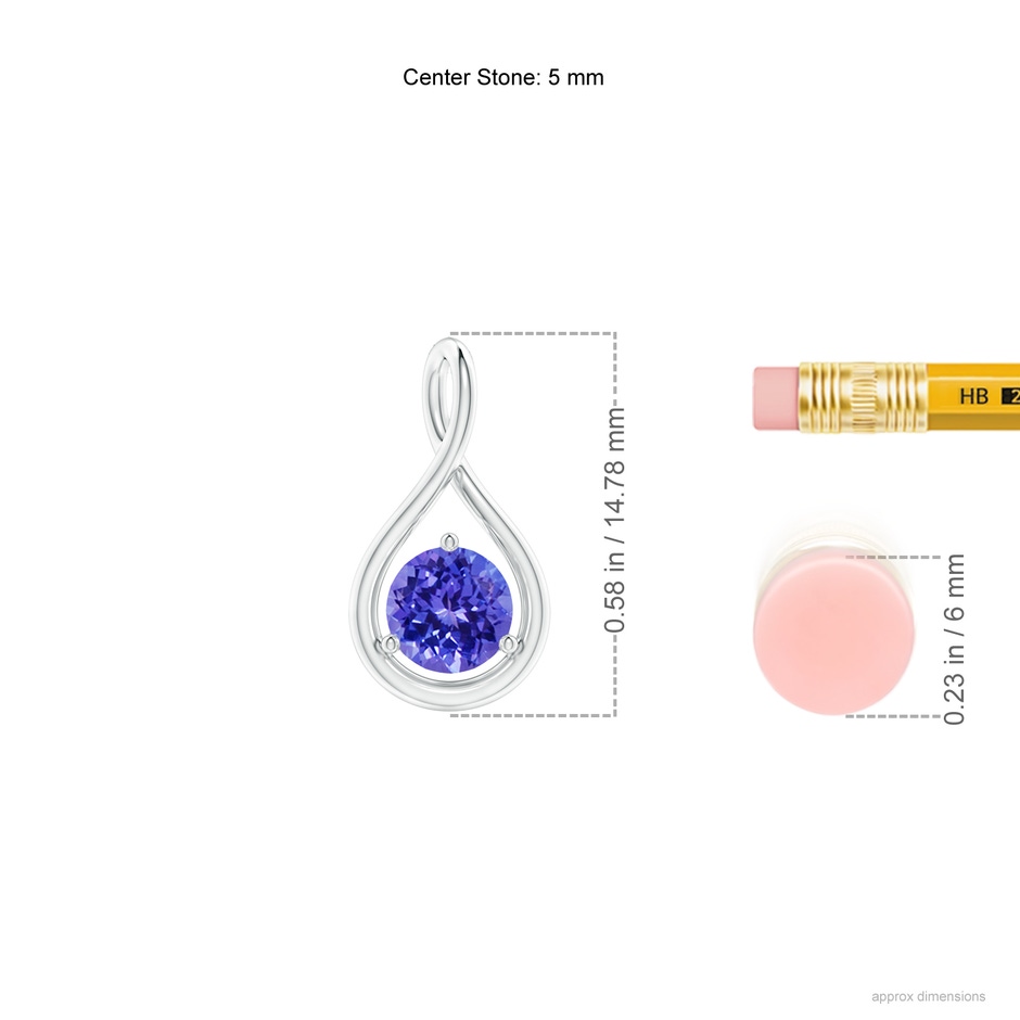 5mm AAAA Solitaire Round Tanzanite Infinity Twist Pendant in White Gold ruler
