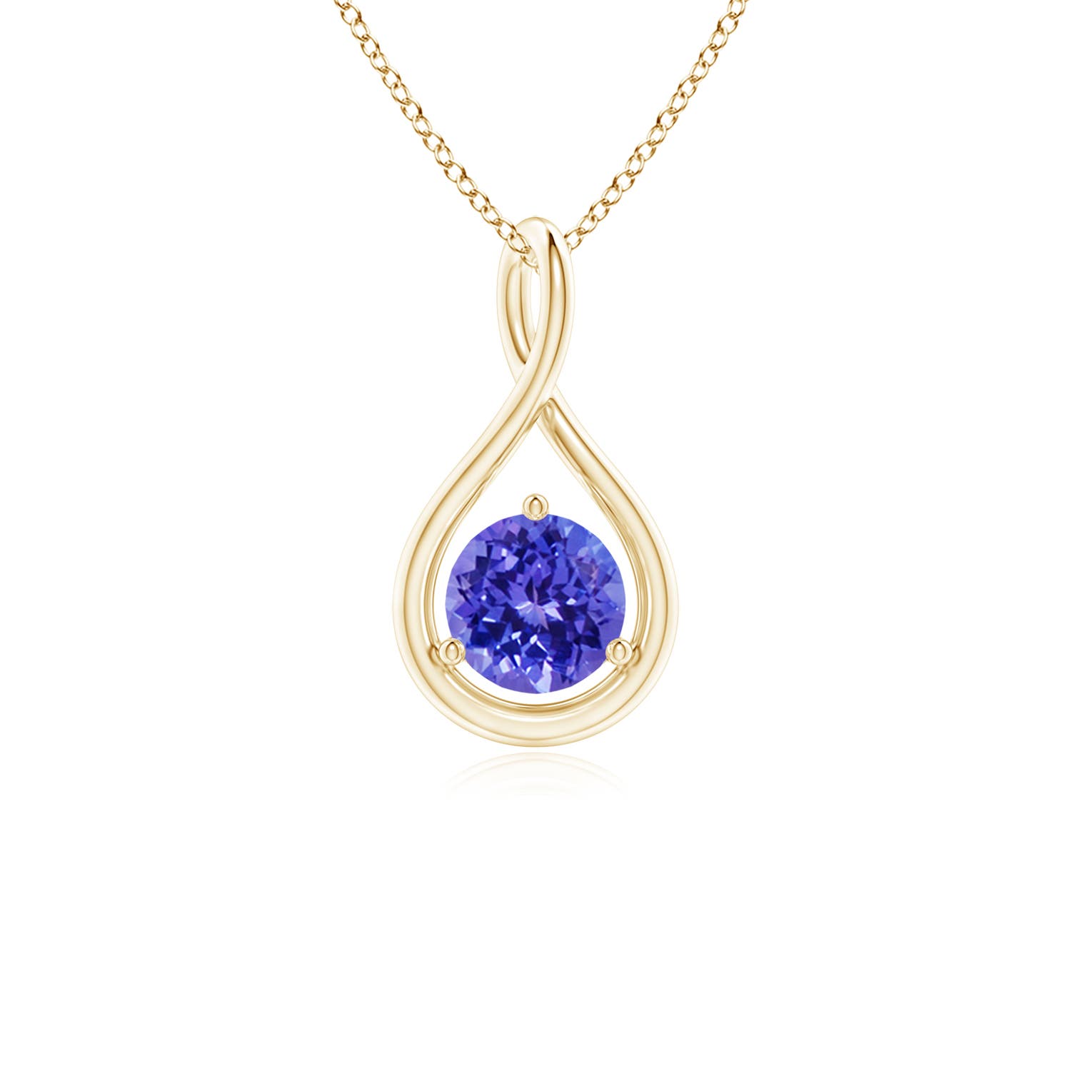 5mm AAAA Solitaire Round Tanzanite Infinity Twist Pendant in Yellow Gold