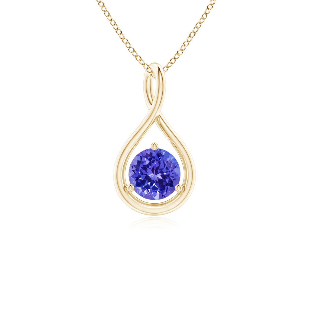 5mm AAAA Solitaire Round Tanzanite Infinity Twist Pendant in Yellow Gold