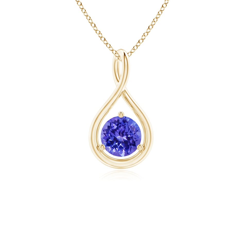 5mm AAAA Solitaire Round Tanzanite Infinity Twist Pendant in Yellow Gold 