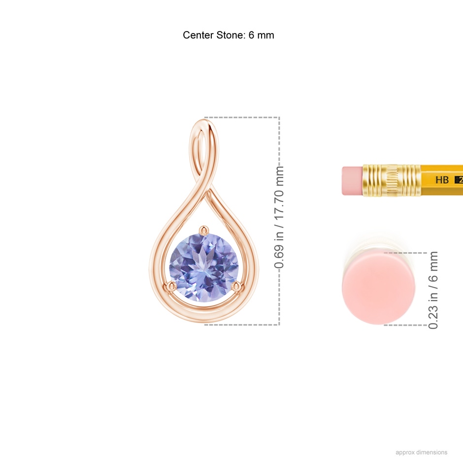 6mm A Solitaire Round Tanzanite Infinity Twist Pendant in Rose Gold ruler