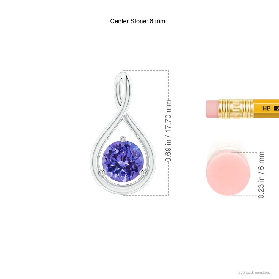 6mm AA Solitaire Round Tanzanite Infinity Twist Pendant in S999 Silver ruler