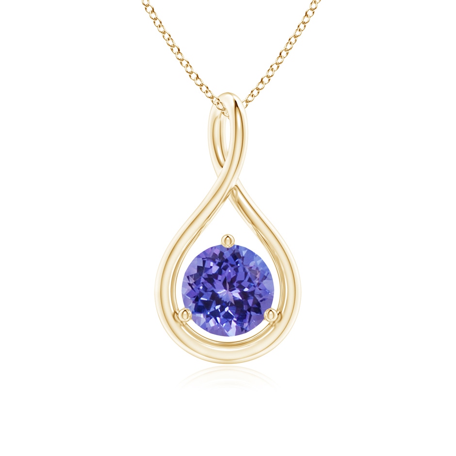 6mm AA Solitaire Round Tanzanite Infinity Twist Pendant in Yellow Gold 
