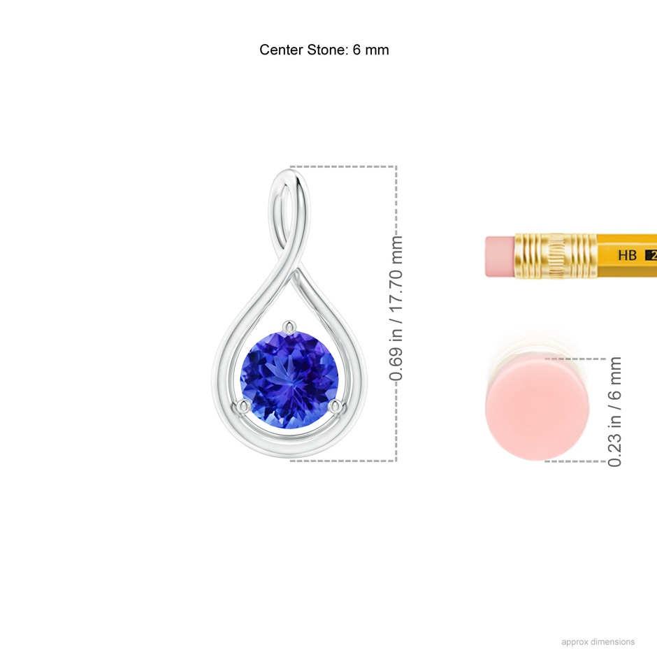 6mm AAA Solitaire Round Tanzanite Infinity Twist Pendant in S999 Silver ruler