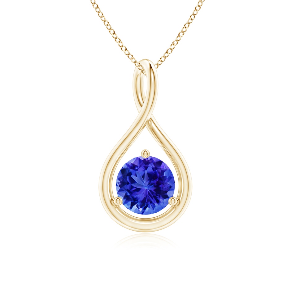 6mm AAA Solitaire Round Tanzanite Infinity Twist Pendant in Yellow Gold 