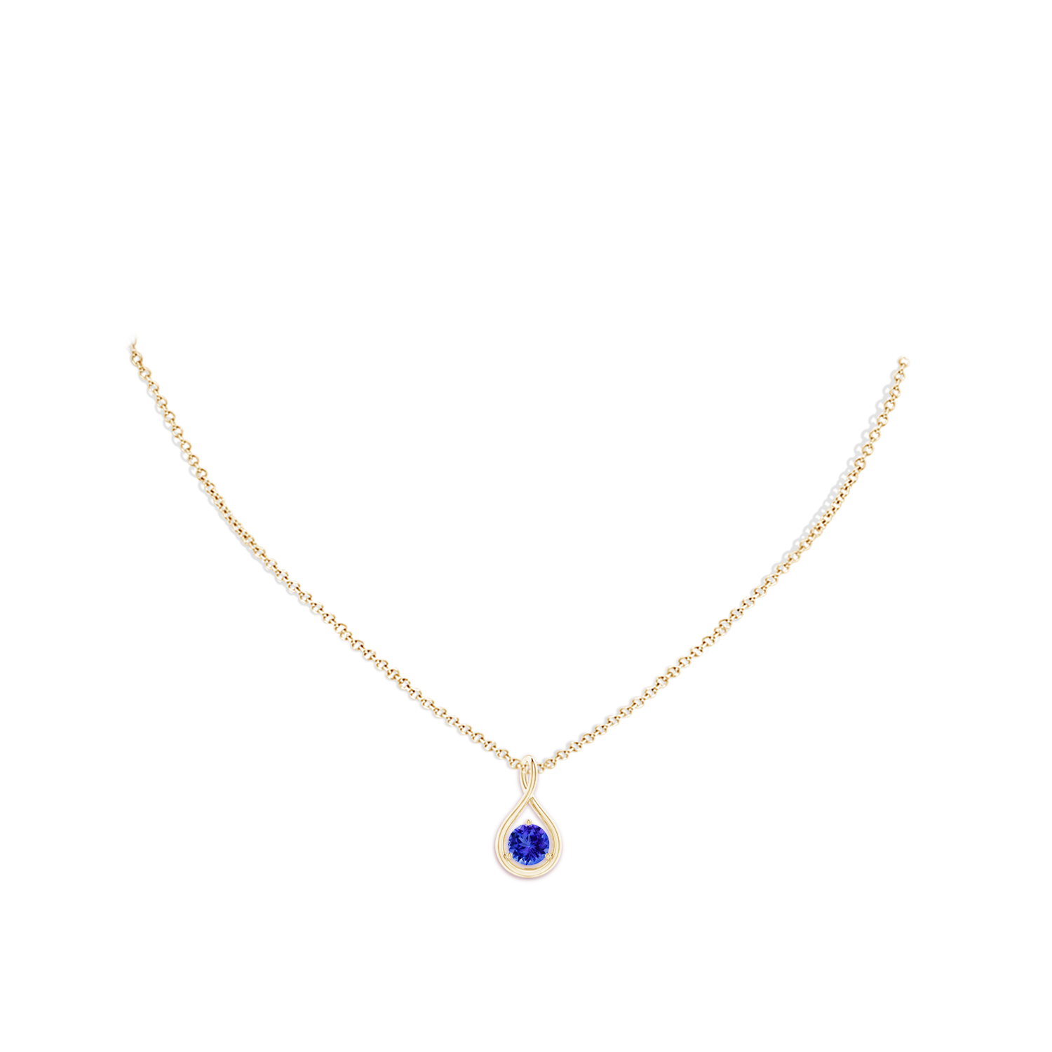 6mm AAA Solitaire Round Tanzanite Infinity Twist Pendant in Yellow Gold - body_neck