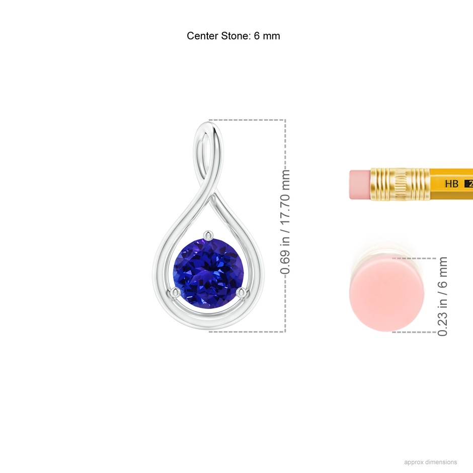 6mm AAAA Solitaire Round Tanzanite Infinity Twist Pendant in P950 Platinum ruler