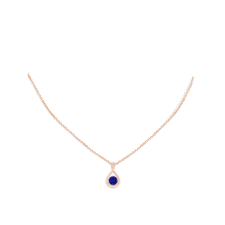 6mm AAAA Solitaire Round Tanzanite Infinity Twist Pendant in Rose Gold pen