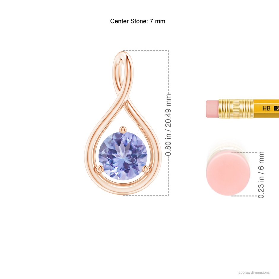 7mm A Solitaire Round Tanzanite Infinity Twist Pendant in 18K Rose Gold ruler