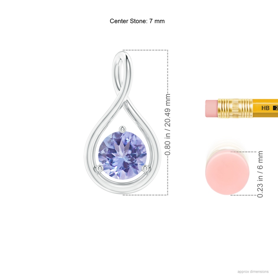 7mm A Solitaire Round Tanzanite Infinity Twist Pendant in 18K White Gold ruler