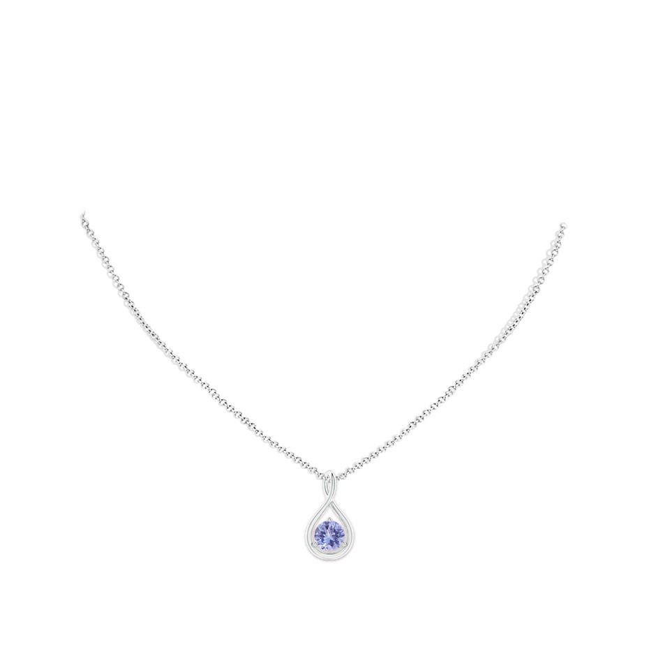7mm A Solitaire Round Tanzanite Infinity Twist Pendant in 18K White Gold pen