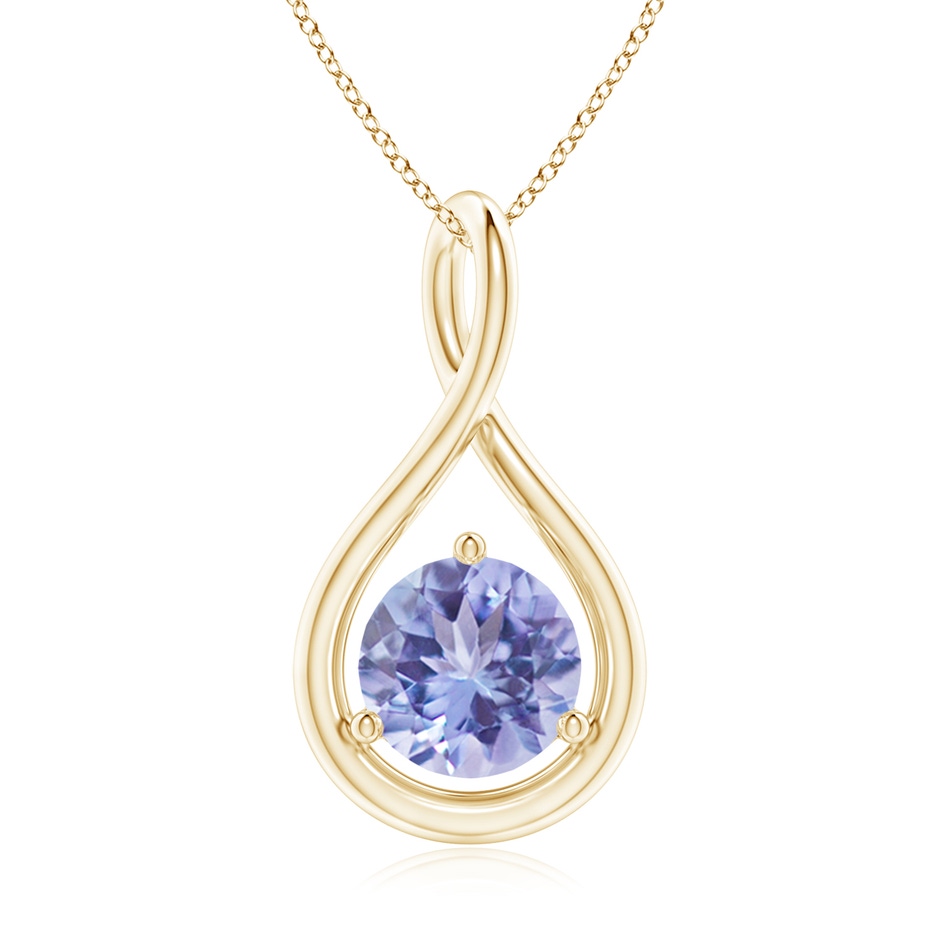 7mm A Solitaire Round Tanzanite Infinity Twist Pendant in 18K Yellow Gold 