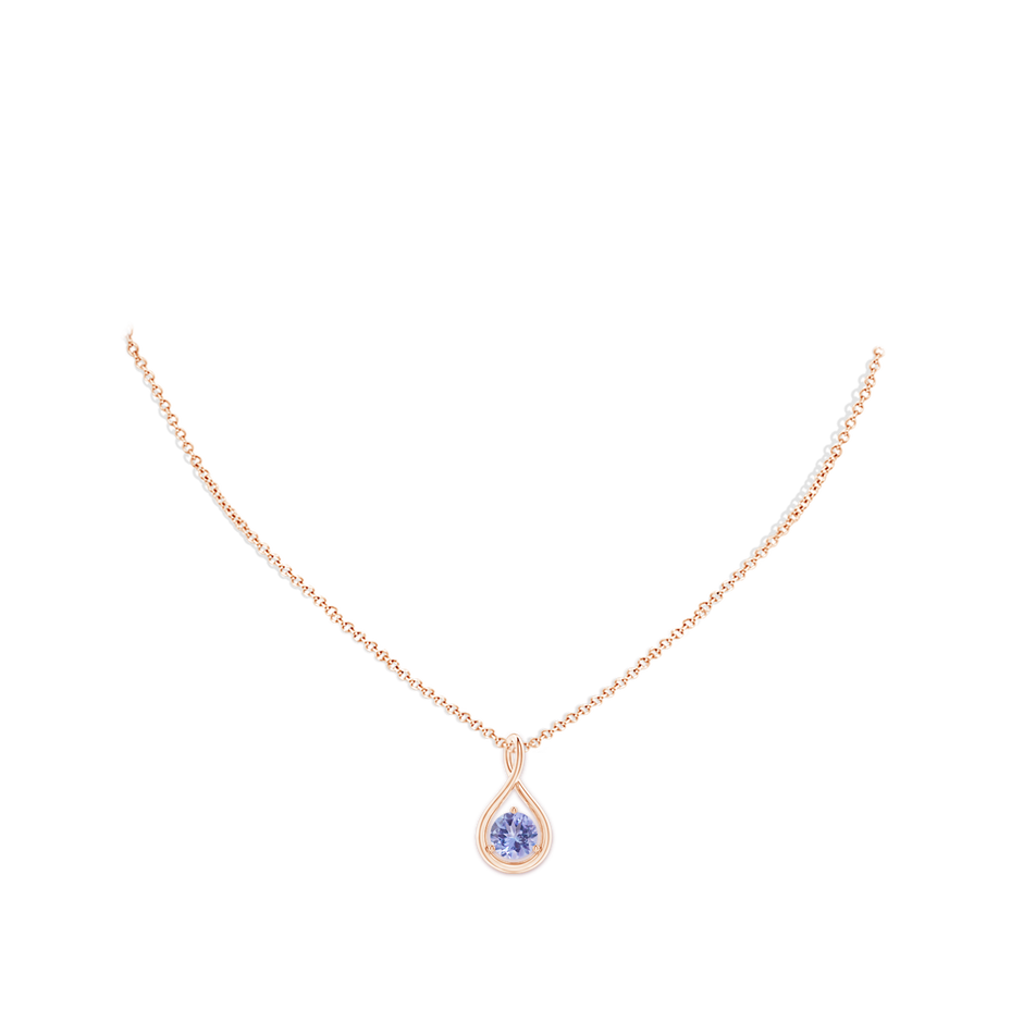 7mm A Solitaire Round Tanzanite Infinity Twist Pendant in Rose Gold pen