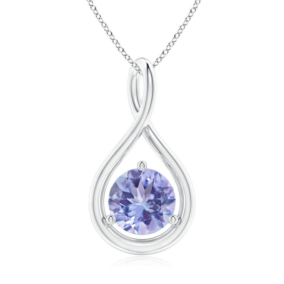 7mm A Solitaire Round Tanzanite Infinity Twist Pendant in White Gold 