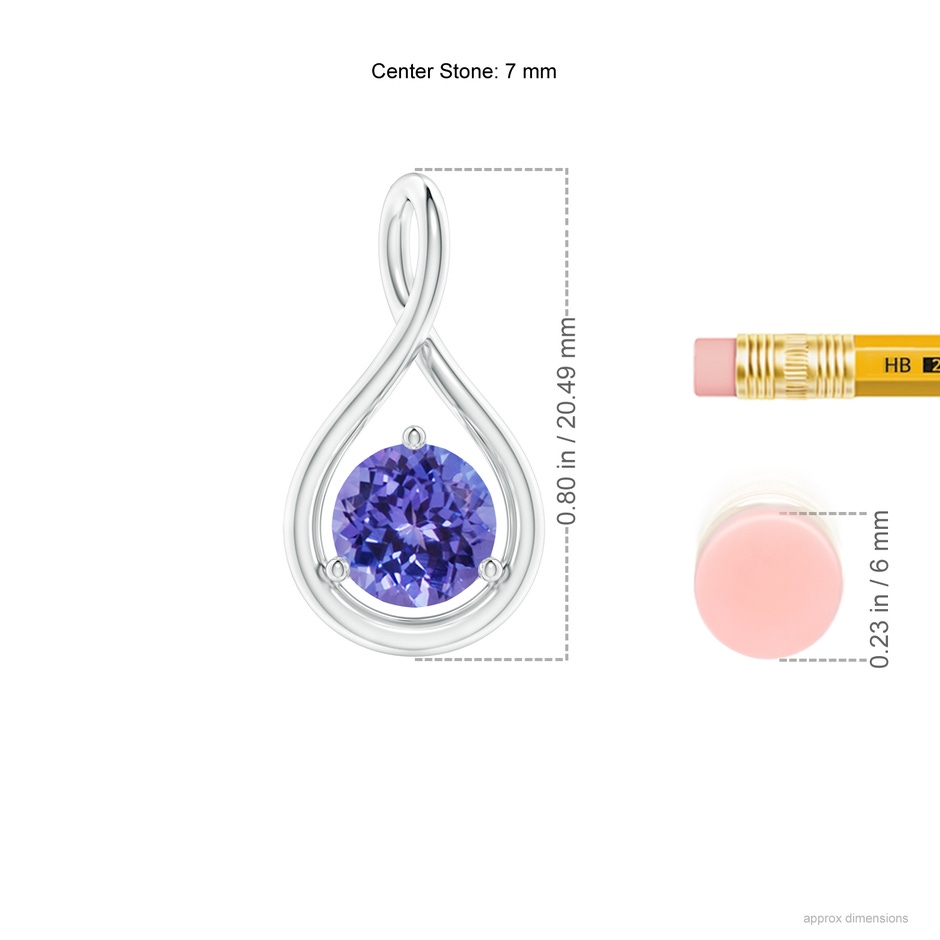 7mm AA Solitaire Round Tanzanite Infinity Twist Pendant in S999 Silver ruler