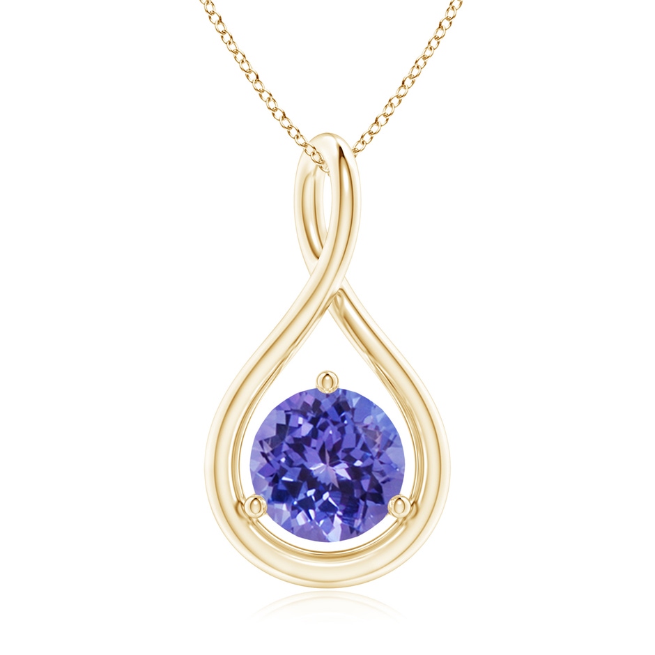 7mm AA Solitaire Round Tanzanite Infinity Twist Pendant in Yellow Gold 