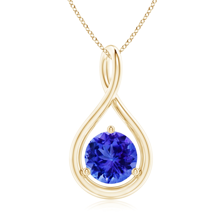 7mm AAA Solitaire Round Tanzanite Infinity Twist Pendant in 18K Yellow Gold 