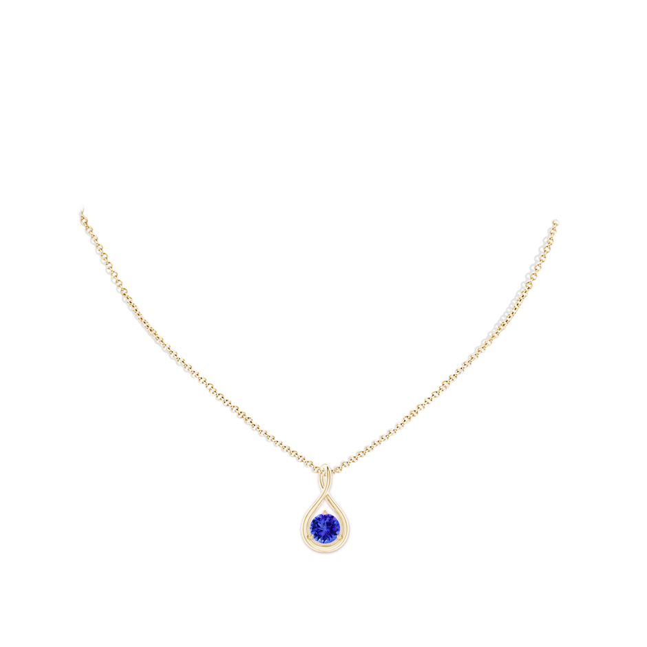 7mm AAA Solitaire Round Tanzanite Infinity Twist Pendant in 18K Yellow Gold pen