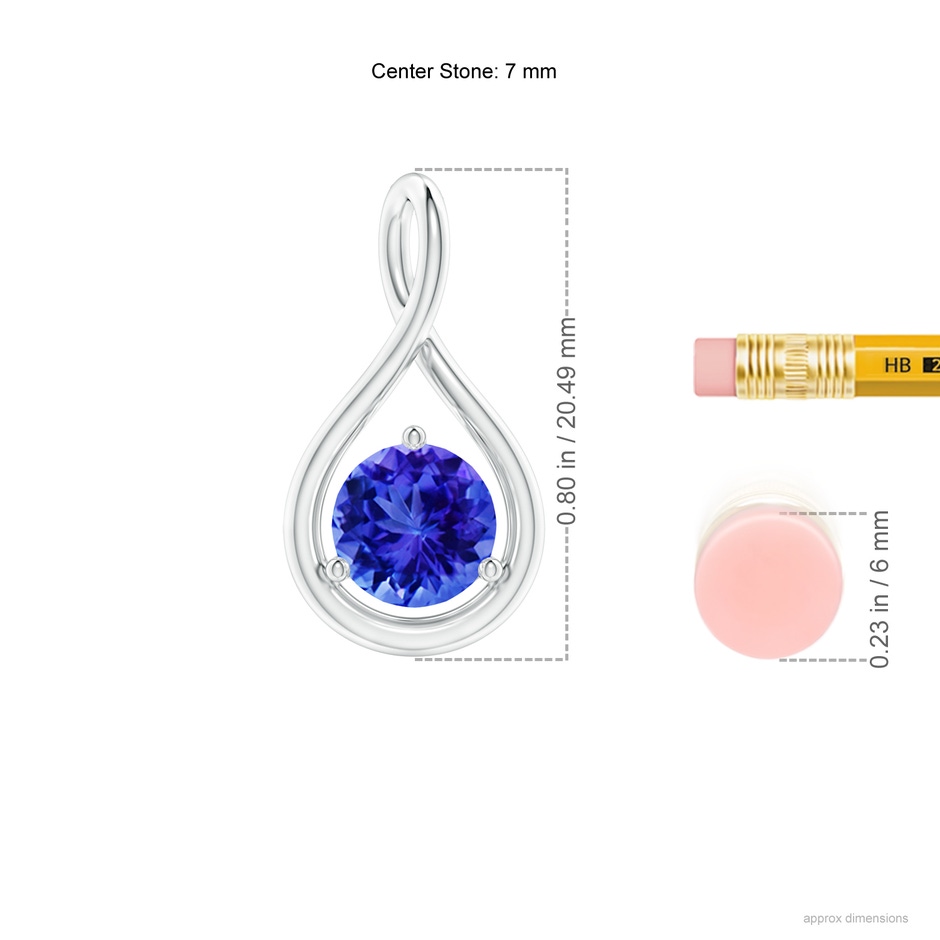7mm AAA Solitaire Round Tanzanite Infinity Twist Pendant in White Gold ruler