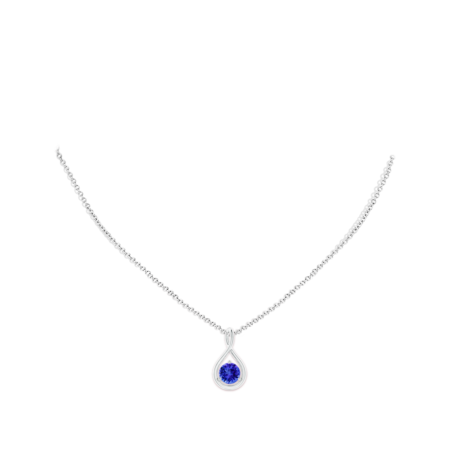 7mm AAA Solitaire Round Tanzanite Infinity Twist Pendant in White Gold pen
