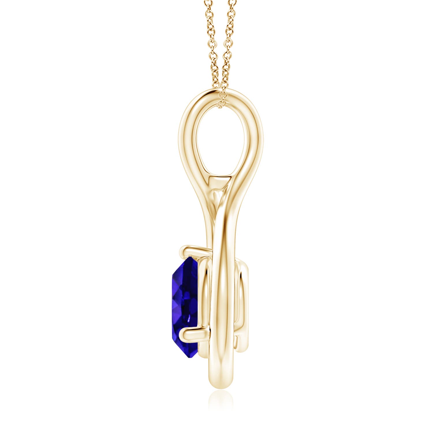 7mm AAAA Solitaire Round Tanzanite Infinity Twist Pendant in 18K Yellow Gold