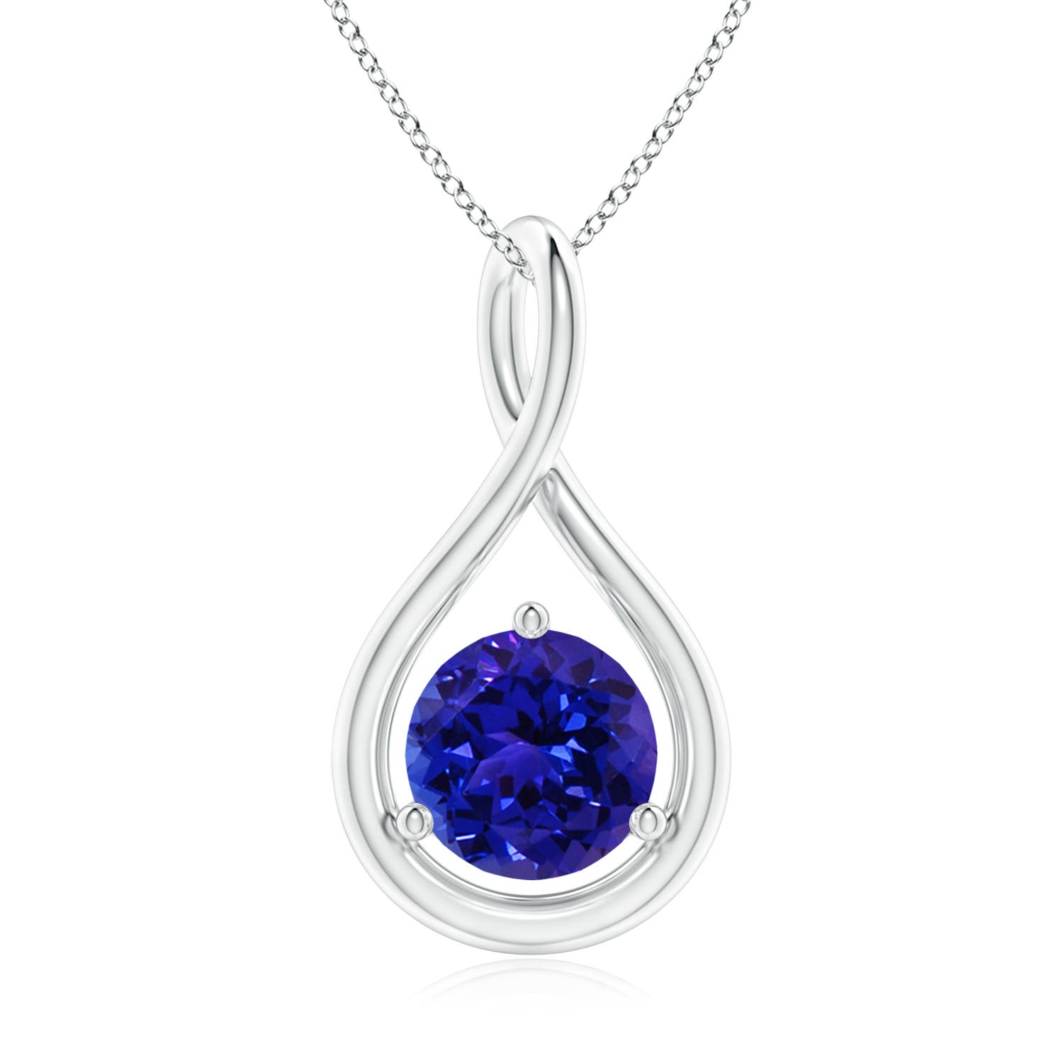 7mm AAAA Solitaire Round Tanzanite Infinity Twist Pendant in P950 Platinum