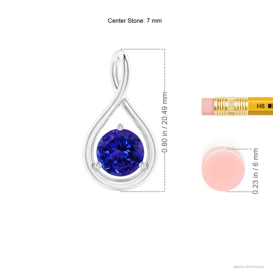 7mm AAAA Solitaire Round Tanzanite Infinity Twist Pendant in P950 Platinum ruler