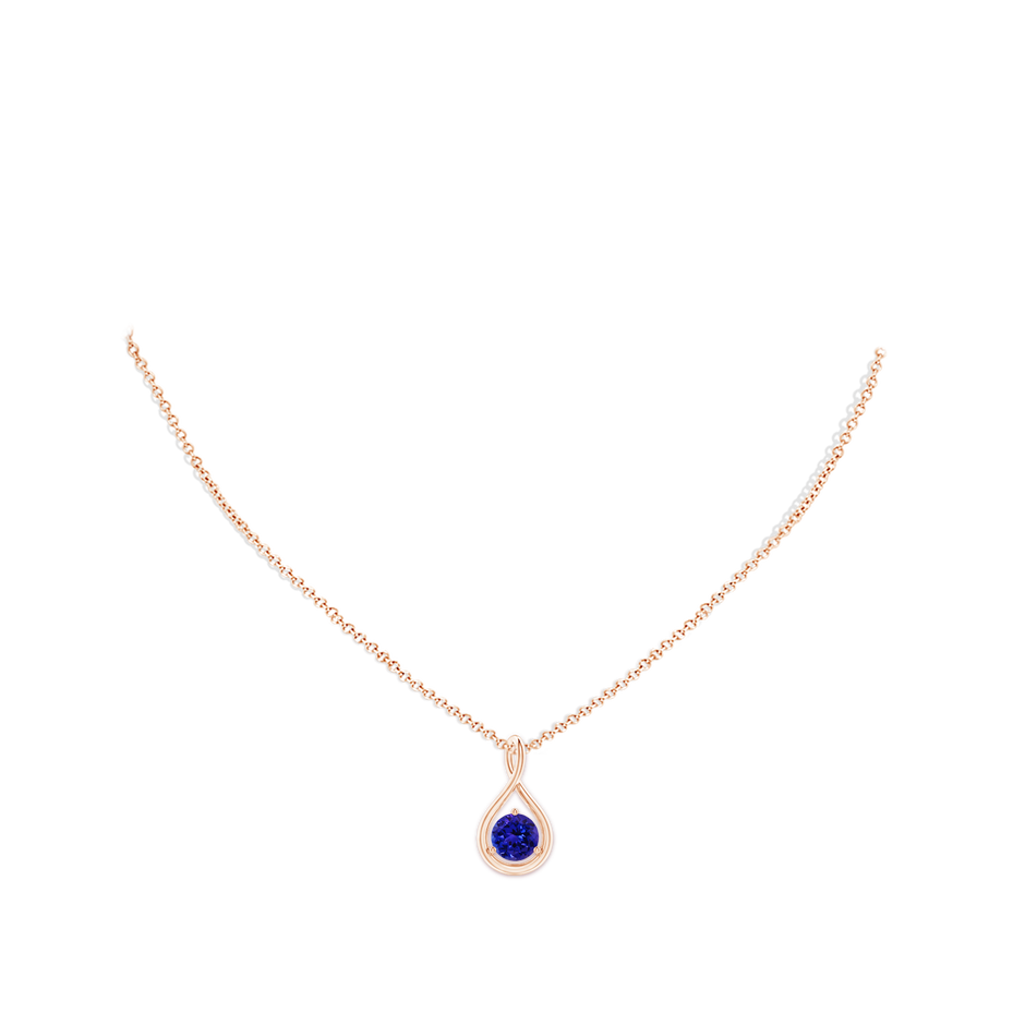 7mm AAAA Solitaire Round Tanzanite Infinity Twist Pendant in Rose Gold pen