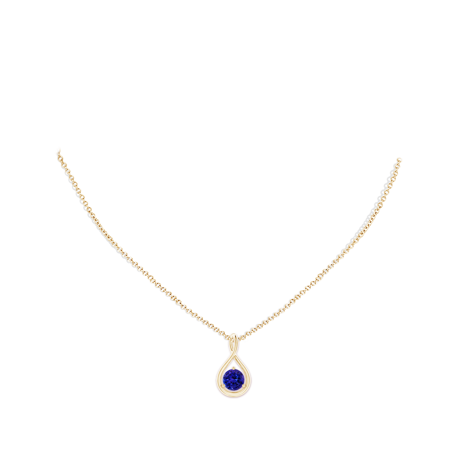 7mm AAAA Solitaire Round Tanzanite Infinity Twist Pendant in Yellow Gold pen
