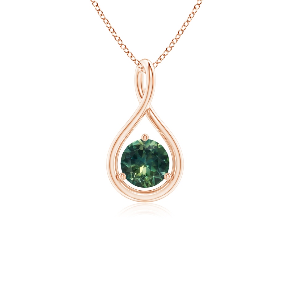 5mm AA Solitaire Round Teal Montana Sapphire Infinity Twist Pendant in Rose Gold 
