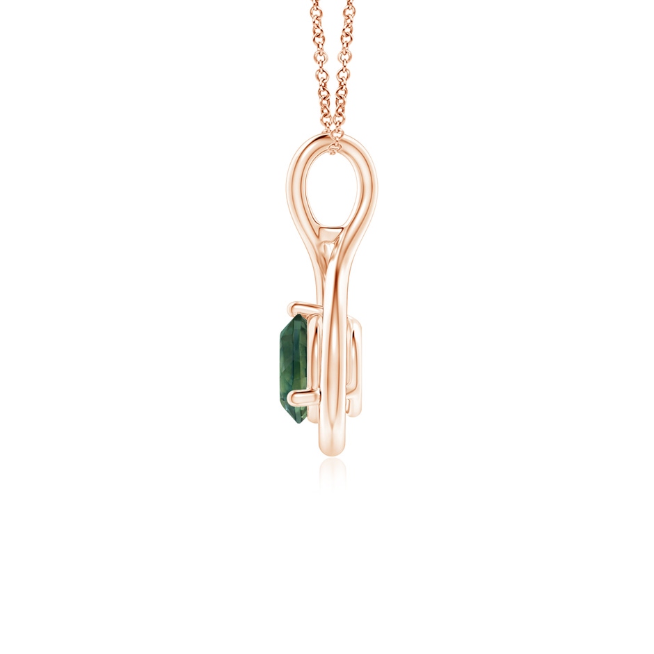 5mm AA Solitaire Round Teal Montana Sapphire Infinity Twist Pendant in Rose Gold side 1