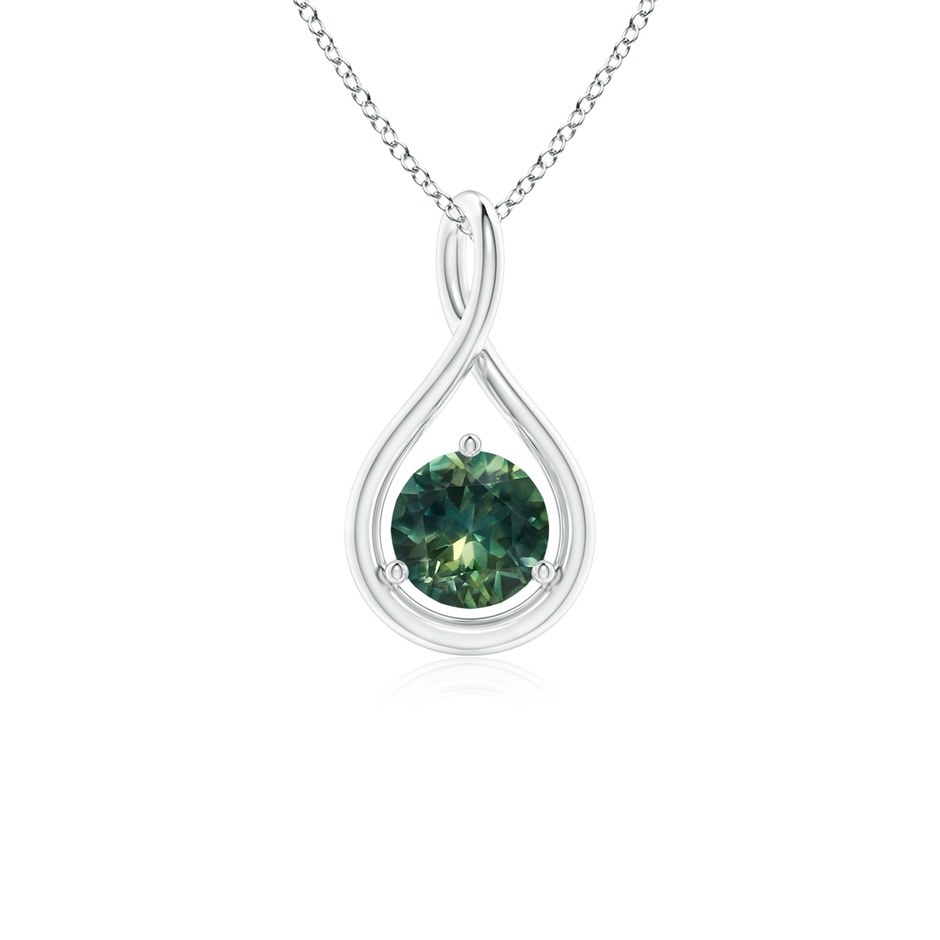 5mm AA Solitaire Round Teal Montana Sapphire Infinity Twist Pendant in White Gold 