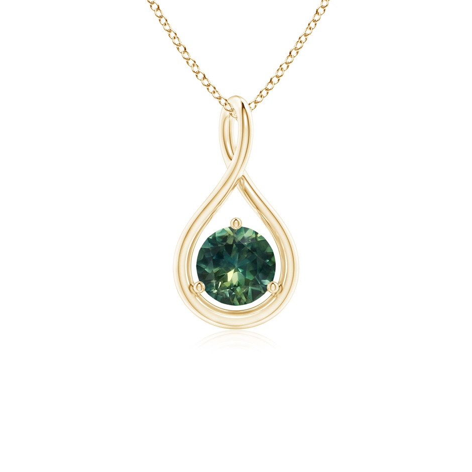 5mm AA Solitaire Round Teal Montana Sapphire Infinity Twist Pendant in Yellow Gold 