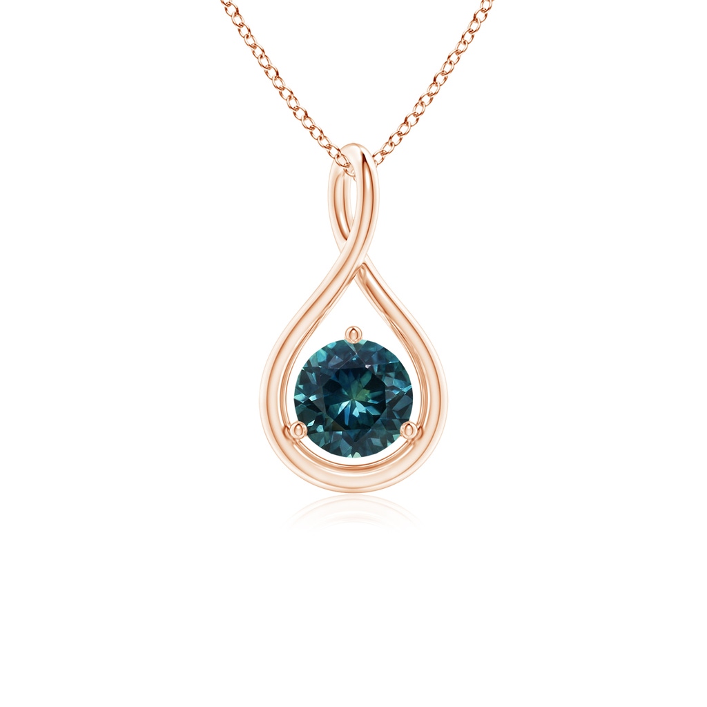 5mm AAA Solitaire Round Teal Montana Sapphire Infinity Twist Pendant in Rose Gold