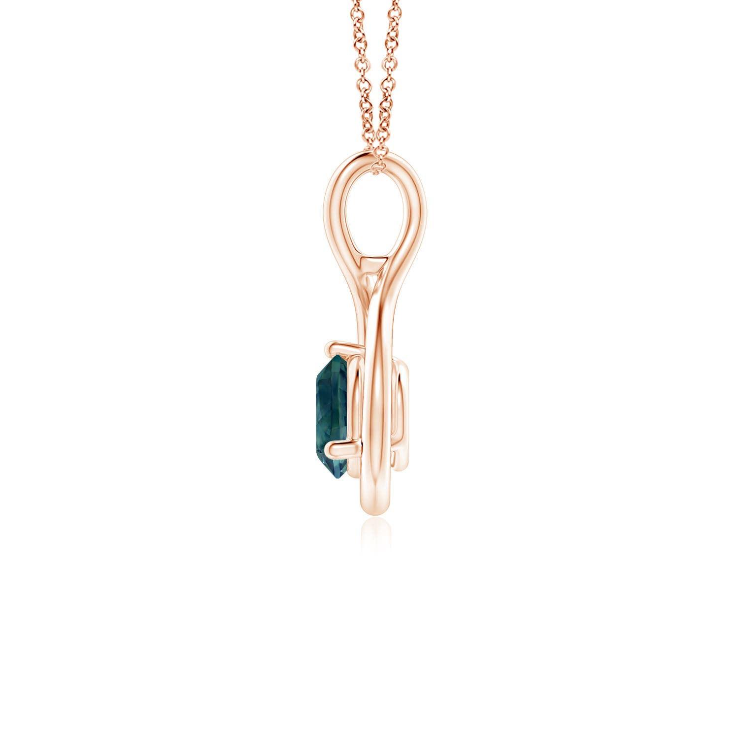 5mm AAA Solitaire Round Teal Montana Sapphire Infinity Twist Pendant in Rose Gold