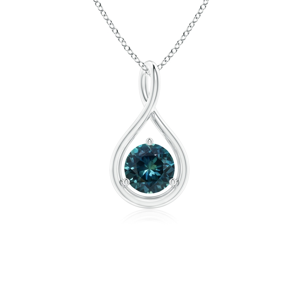 5mm AAA Solitaire Round Teal Montana Sapphire Infinity Twist Pendant in S999 Silver