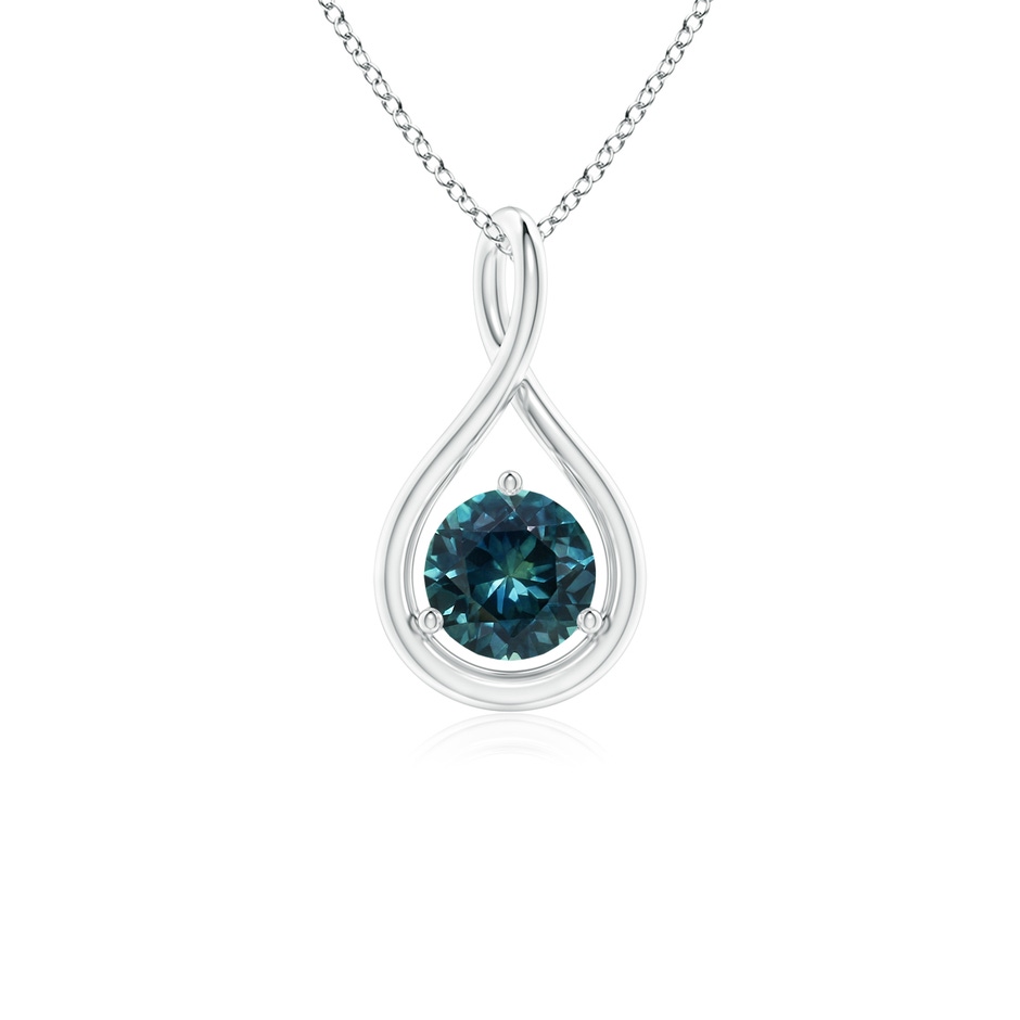 5mm AAA Solitaire Round Teal Montana Sapphire Infinity Twist Pendant in White Gold 